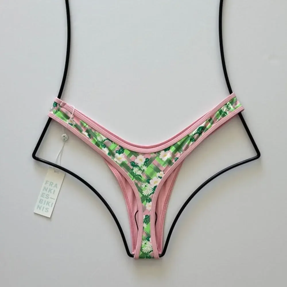 NWT Frankies Bikinis Full Moon Plaid Micro Bikini Bottom Baby Daisy Large NWT